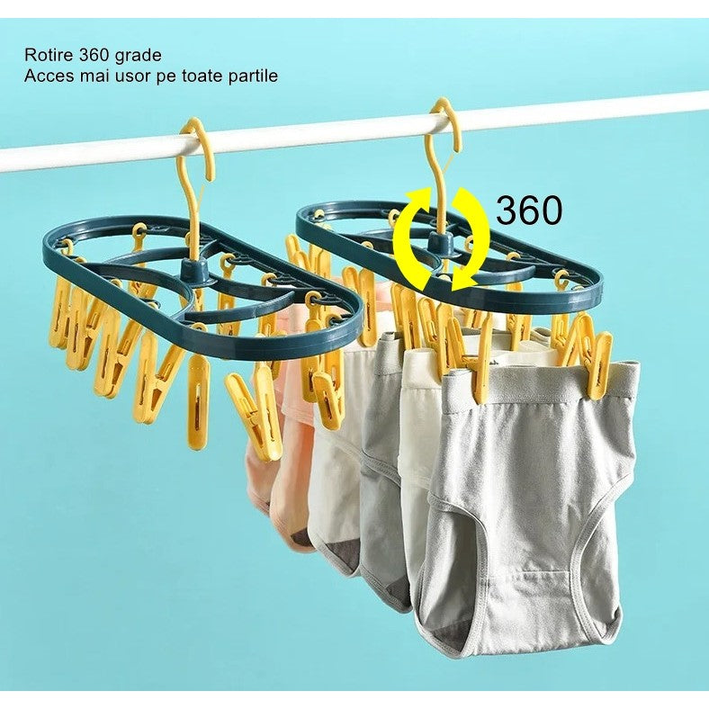 USCĂTOR DE RUFE SUSPENDAT, 12 CÂRLIGE, ROTIRE 360 GRADE, PROTECȚIE VÂNT